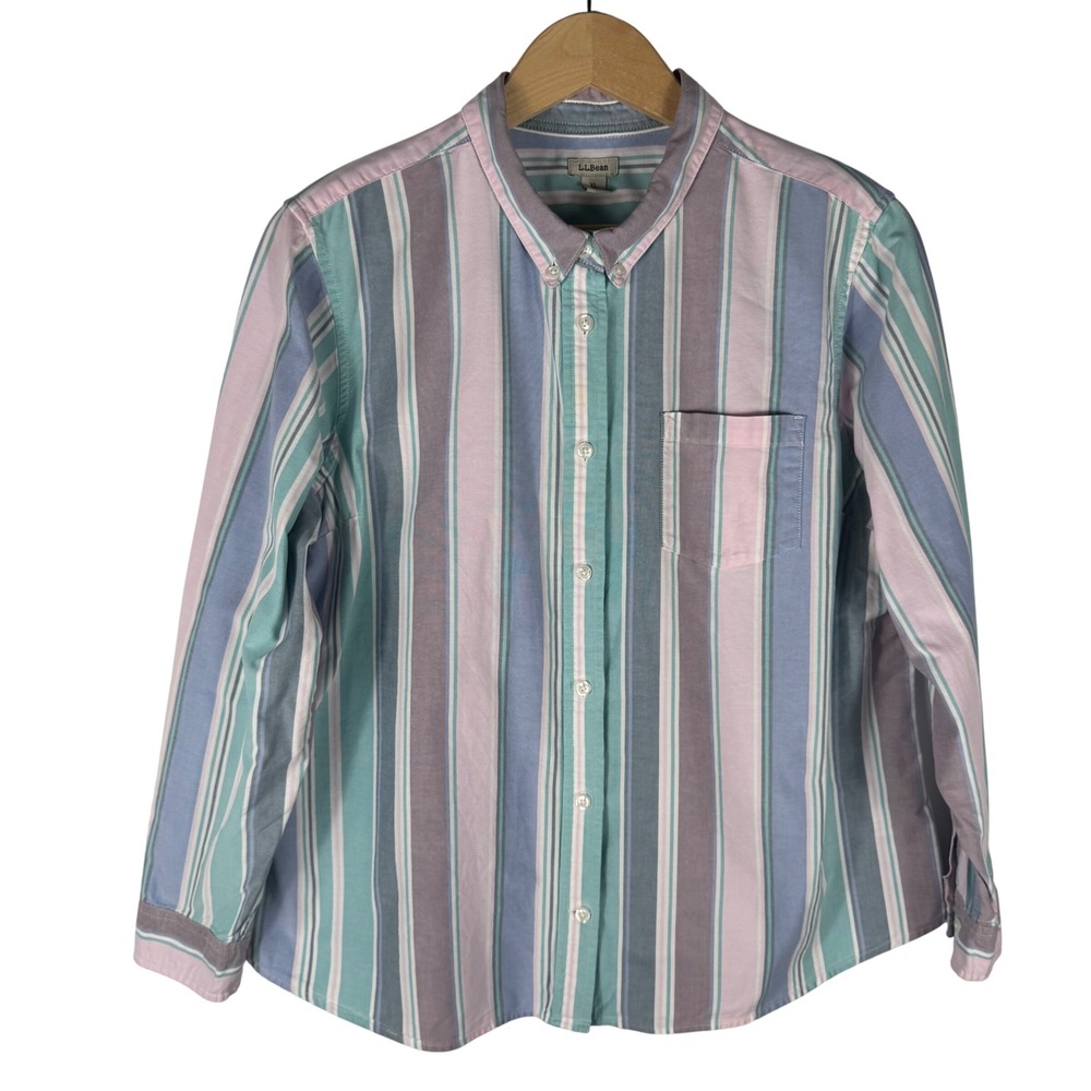LL Bean Petite XL Striped Organic Cotton Oxford Button Down Shirt 506878 - Picture 2 of 7